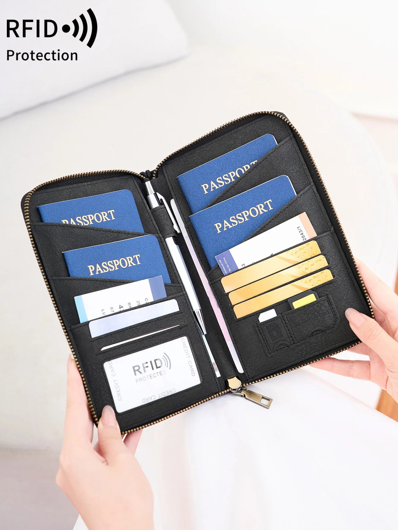 

Новый дорожный кошелек-клипса для паспорта, женский и мужской, многофункциональный, из искусственной кожи, с RFID-защитой от считывания, для хранения карт и документов