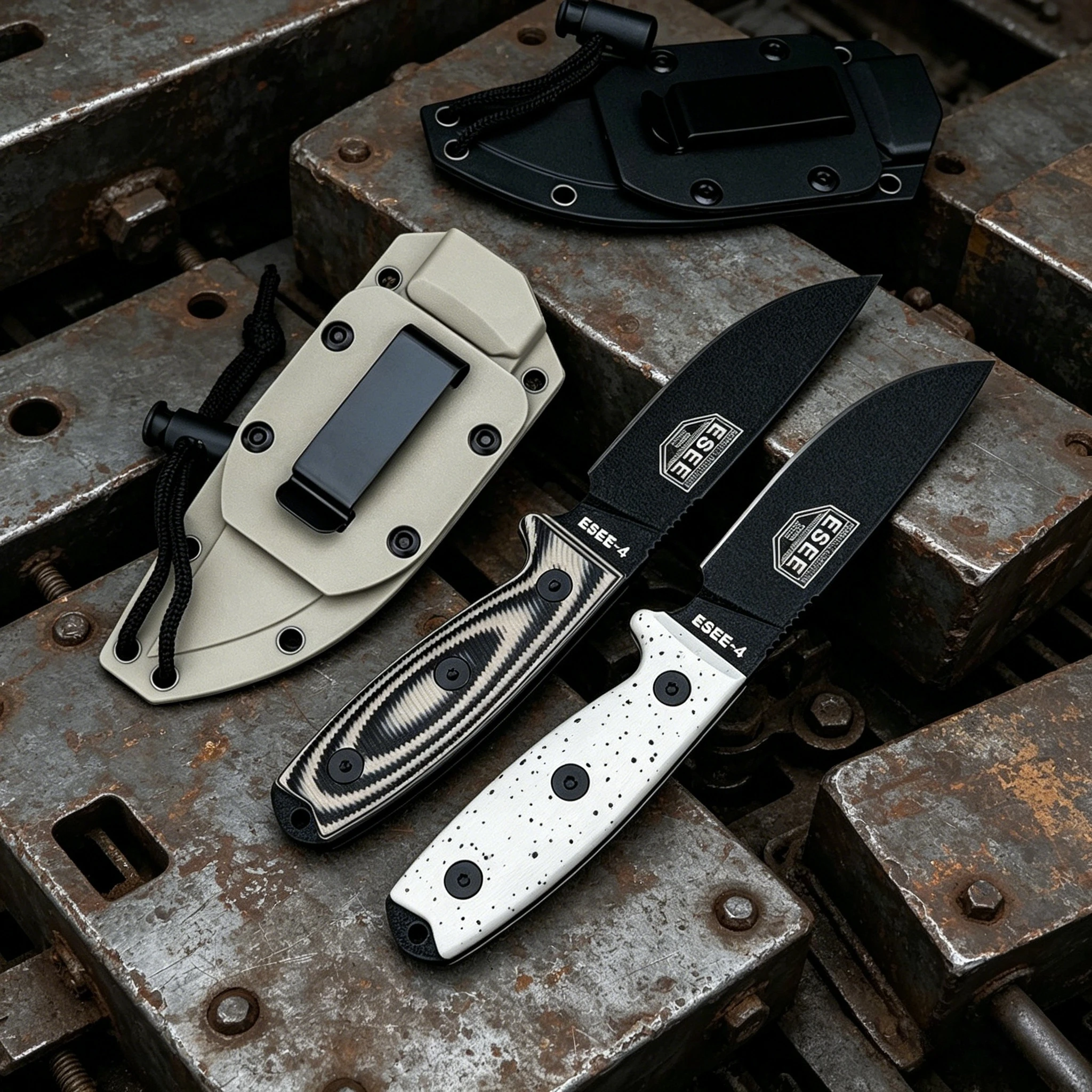 ESEE4 D2 Stonewashed Camping Fixed Blade Outdoor Knife with G10 Handle Kydex Sheath for Multi Purpose Use EDC Tool