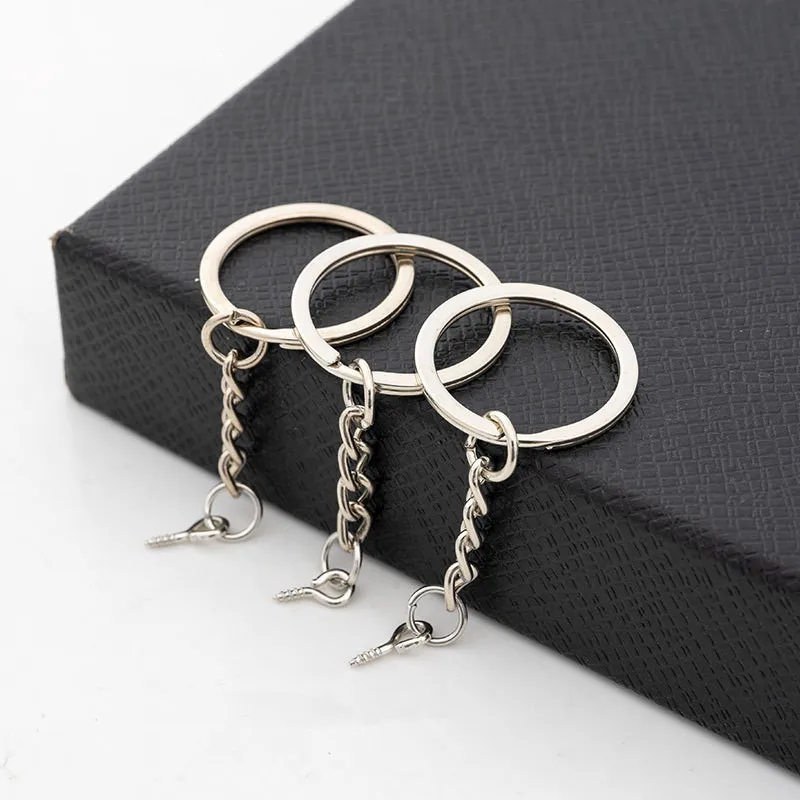 5 Pcs 25/30mm Alloy White Key Chain Three-piece Metal Hang Ring DIY Crafts Jewelry Pendant Accessories