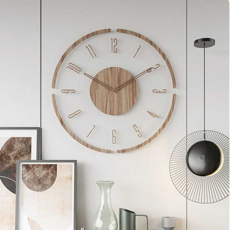 

Simple Nordic Wall Clock Creative Solid Wood Acrylic Glass Walnut Home Wall Clock Decorative Clock In Living Room Wall Decor