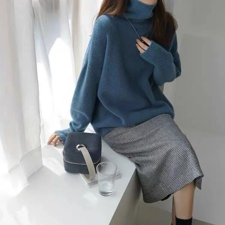 Turtleneck Knitted Sweater Women Autumn Winter Long Sleeve One Size Pullover Female Korean Fashion Solid Sweaters Basic Jumpers