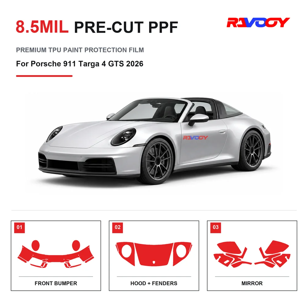 Precut PPF For Porsche 911 Targa 4 GTS 2026 8.5mil TPU Clear Paint Protection Film Self Healing Hydrophobic UV Stone Chip Guard