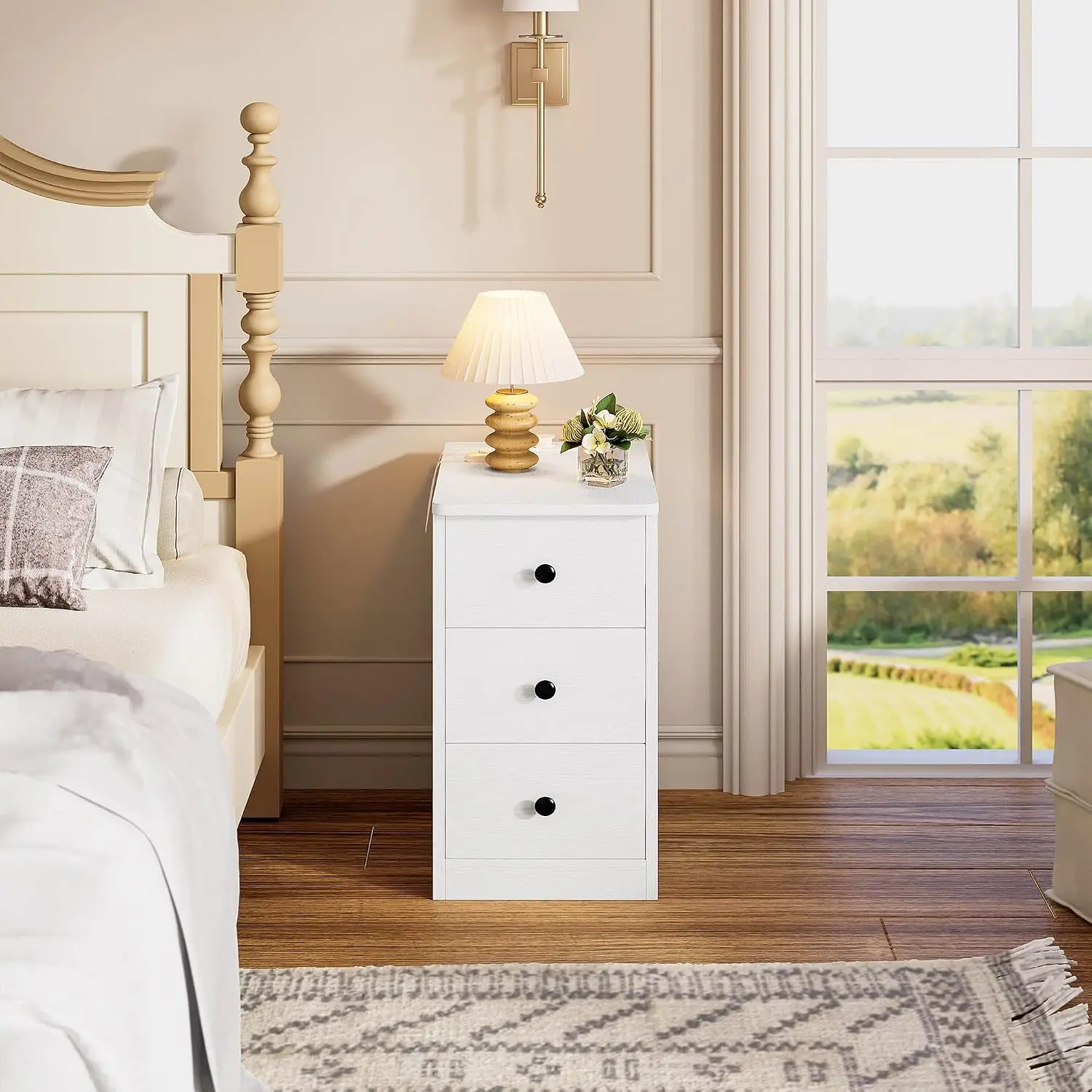Modern 3-Drawer Nightstand for Bedroom with Built-In Charging Station