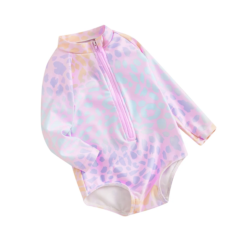 Baby Girl Rash Guard Swimsuit  Long Sleeve Swimwear Floral Zipper Ruffle Toddler Bathing Suit Beach Outfit