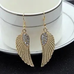 Gift Unique Long Rhinestone Fashion Rhinestones Jewelry Drop Angel Wings Dangle Earrings Elegant