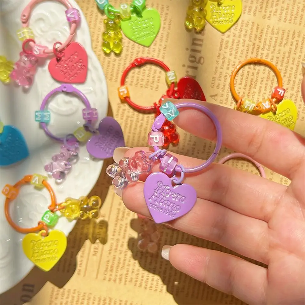 Cartoon Bling Heart Bear Key Ring Transparent Letter Resin Gummy Bear Keychain Bag Decoration Candy Color Lovely Bag Pendant