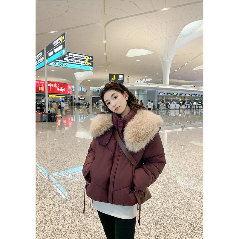 2024 Down Jacket Women Coat Keep Warm Thickening Oversize American Style Y2K Duck Down Fur Collar Feather Winter Short Outwear