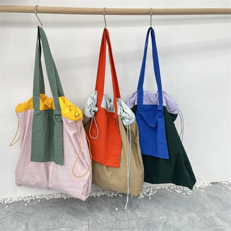 Casual Panelled Women Shoulder Bags Designer Drawsting Large Capacity Tote Bag Simple Canvas Big Handbags Luxury Designer Bags