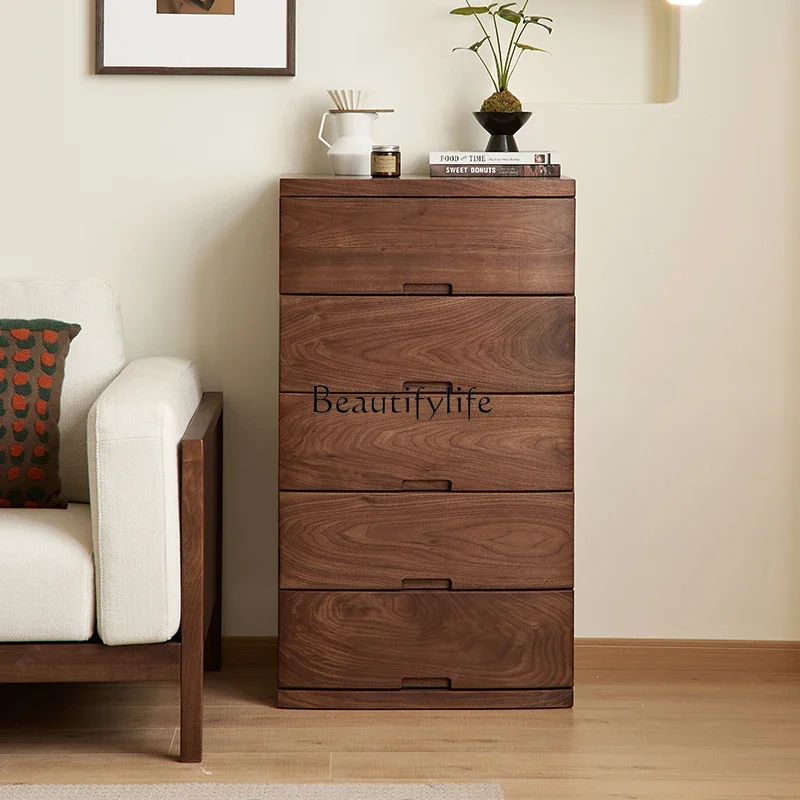 

North American black walnut Nordic simple all-solid wood chest cabinet household living room floor locker