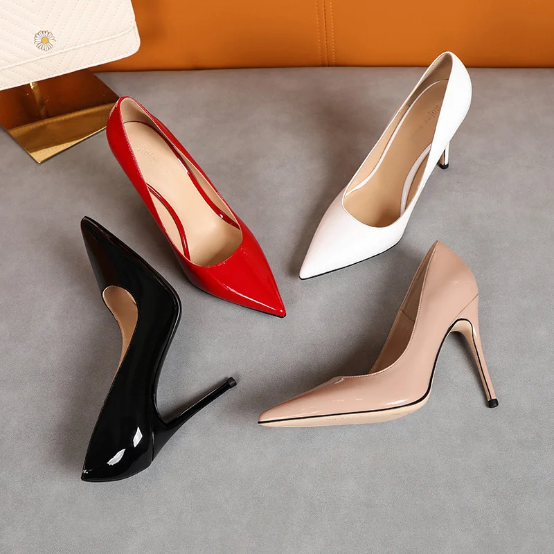 Fashion Patent Leather Shallow Mouth High Heels Women Shoes  Thin Stiletto Banquet Wedding Soft Pointed Toe Party Shoes