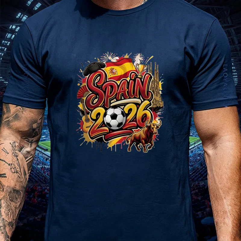 Spain Champion 2026 National Bull Football Graphic Cotton Tee Unisex Crew Neck Short Sleeve Fan Casual Streetwear For Men Women