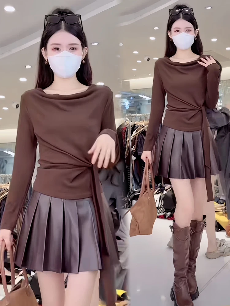 Damska koszulka T-shirt Sli round Ne Long Sve, modna, wysokiej jakości, codzienna odzież na sezon jesieni, oddychająca i wygodna.