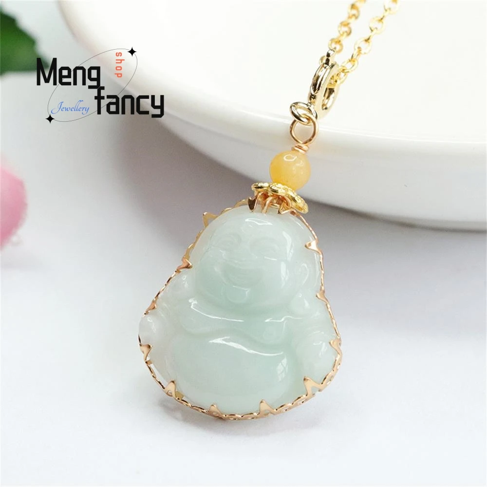 Natural Myanmar A-goods Jadeite Maitreya Buddha Jade Stone Pendant Exquisite Elegant Simple High-grade Luxury Quality Jewelry