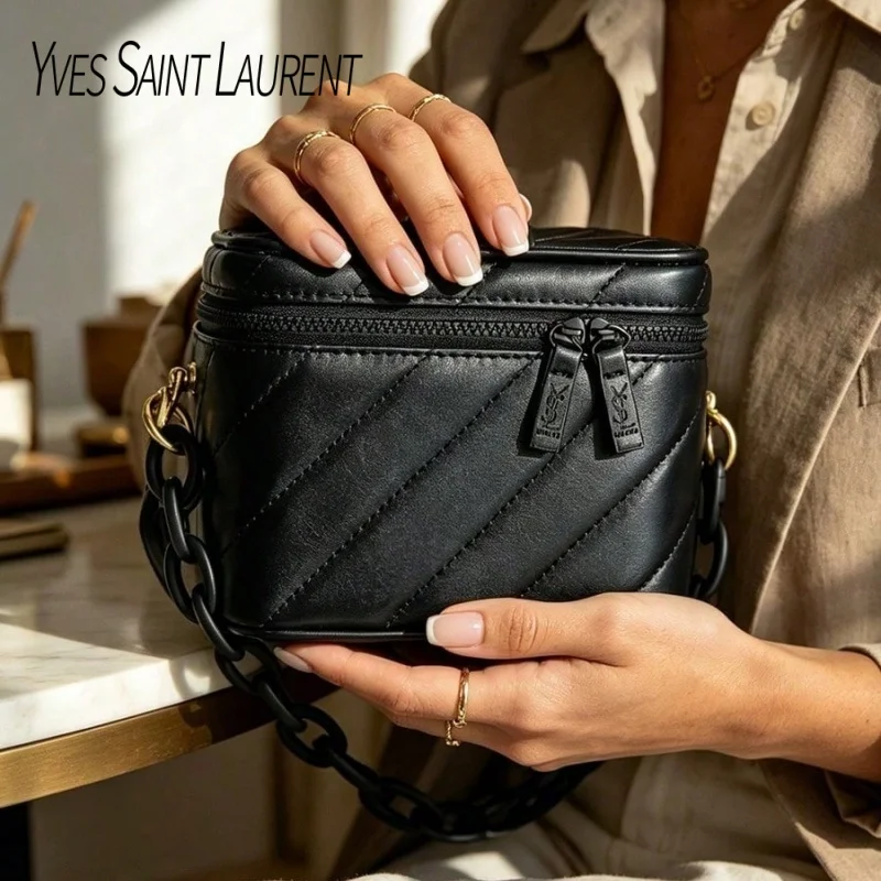 Yves Saint Laurent’s Bag Black Quilted Mini YSL Cosmetic Bag Built-in Mirror Multi-purpose Makeup Pouch with Detachable DIY - view 4