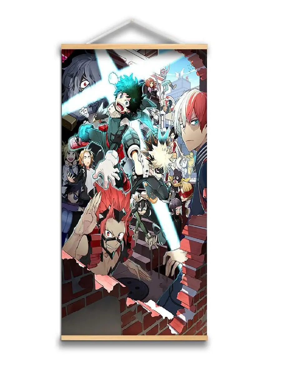 My Hero Academia Deku Wall Art Canvas  Solid Wood Hanging Scroll for Anime Fans