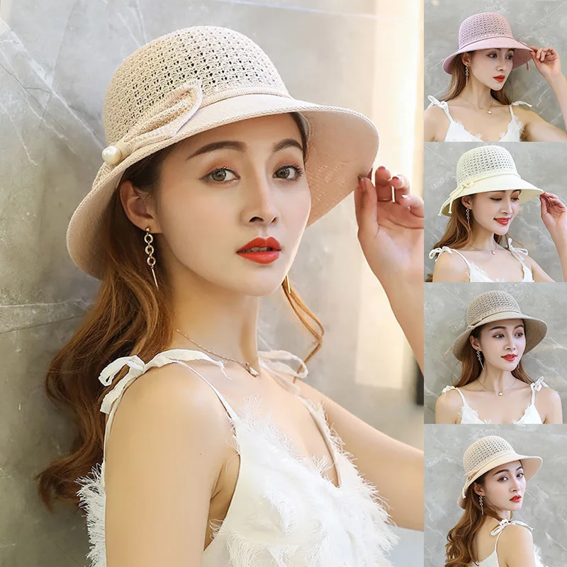 Summer Bowknot Ribbon Outdoor Sun Hats Girls Wide Brim Straw Hat Ladies Panama Caps Sun Protection Hats For Women Sun Caps New