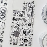 Japanese JK Girl Alien Study Club Black & White Sticker DIY Deco Card Journal Scrapbooking Photo Card Phone Case Collage Supply 4