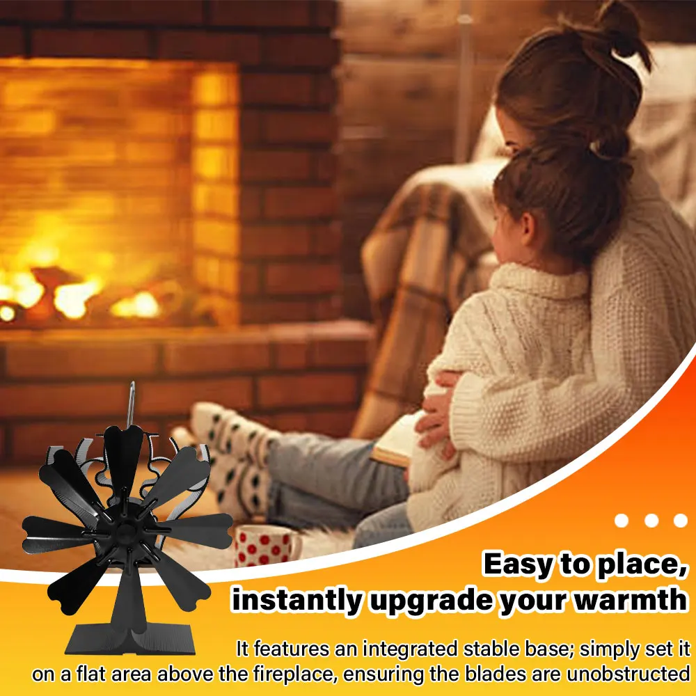 

Portable Wood Log Burner Fireplace Quiet Environmental Fan Heater Tool Efficient Heat Distribution 8-Blade Heat Powered Stove