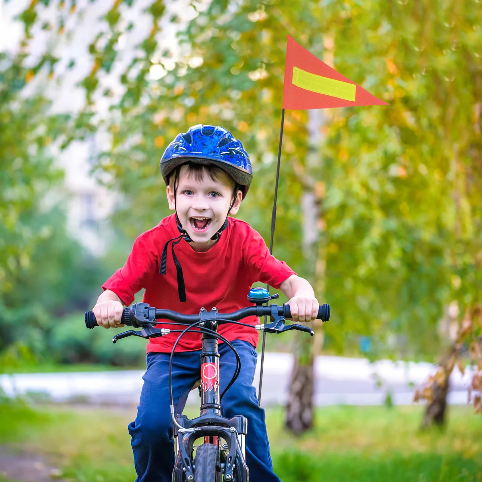 1Set High Visibility Kids Bike Flag Fiberglass Pole Durable Tear-Resistant Waterproof Reflective Cycling Safety Warning