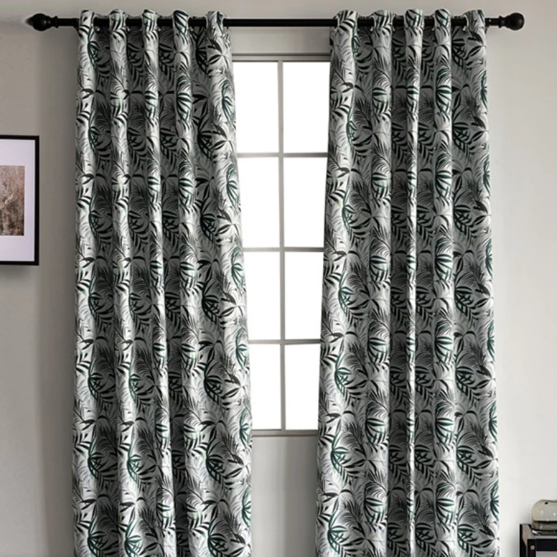 

New printed curtains Chinese style solid color plant leaves finished curtains living room balcony bedroom shading fabric