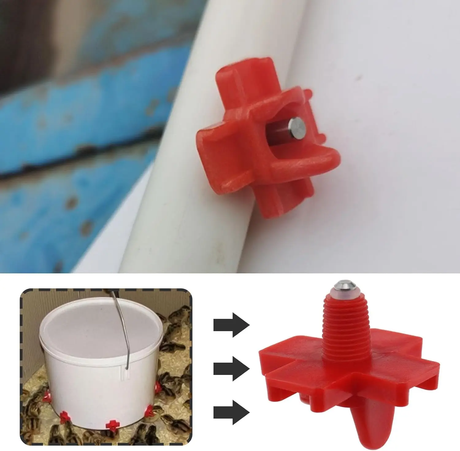 6/15/40 قطعة حلمات سقي الدجاج الأفقية مع لقم الثقب، نظام سقي الدواجن المقاوم للتسرب لحظيرة الدجاج #4