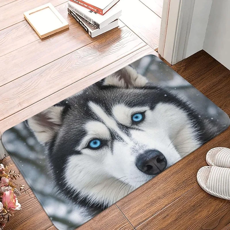Cute Husky Dog Face Door Mat Square Pet Theme Entryway Rug Absorbent Anti-Slip Home Decor Carpet for Living Room Bedroom Doorway