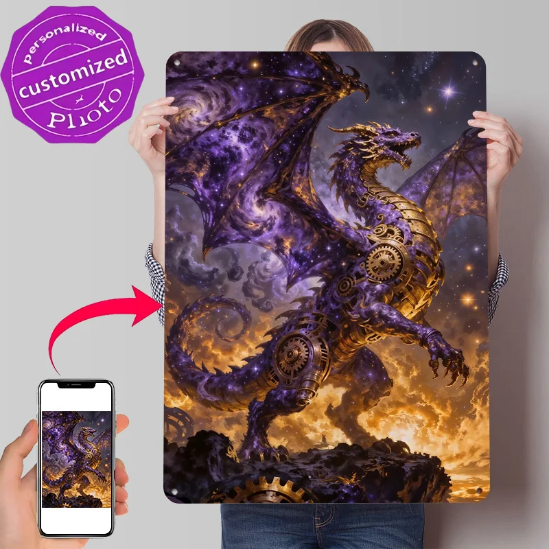 Steampunk Galaxy Dragon 3D Printed Texture Poster Personalized Wall Art Retro Metal Tin Signs for House Room Decoration Cozy