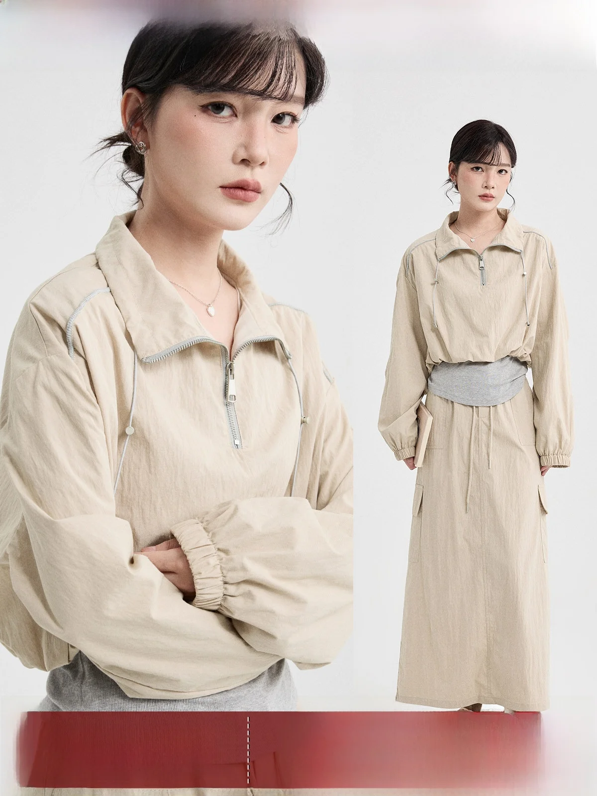 

Women's Casual Workwear Hoodie Spring 2026 New Loose Fit Zipper Collared Sweatirt Fake Two-Piece Sle Long Sve Spor