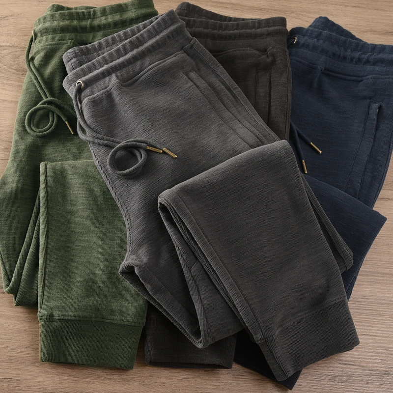 

Spring Knitted Men's Spor Retro American Casual Pants Zipper Small Foot Nine Points Leisure Trousers Youth Active Sle