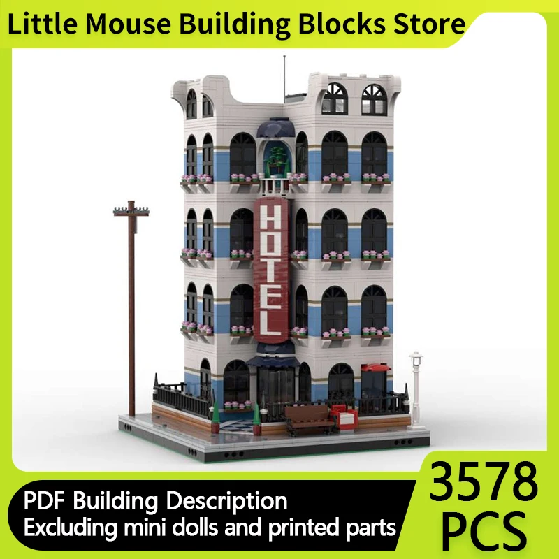 

City Street View Model MOC Building Bricks Corner Four-Story Hotel Modular Technology Gifts Holiday Assemble Children Toys Suit