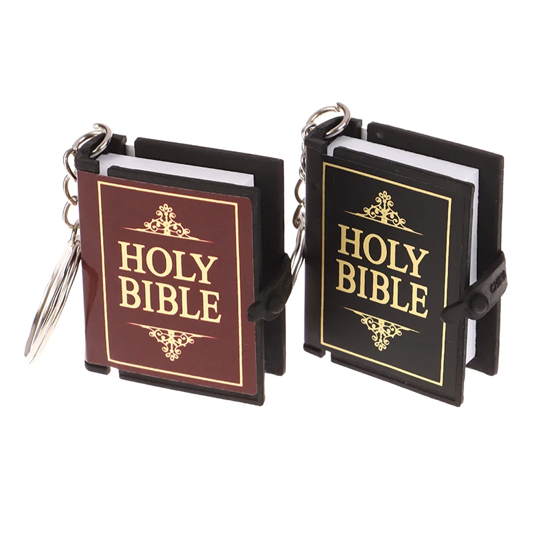 Mini Bible Keychain Book Pendant Key Chain Car Key School Bag Decoration Accessories English Cross Religious Keyring