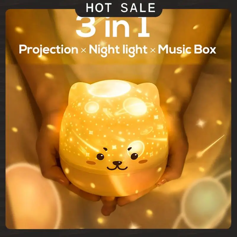 24-Hour Delivery Children's USB Rechargeable LED Night Lamp Cute Bear Rotate Light Starry Music Projector For Kids Bedroom For K