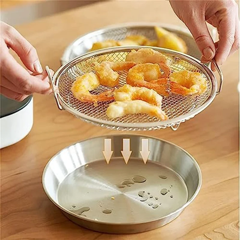 Pantalla de filtro de residuos de aceite de acero inoxidable para freír, artefacto de drenaje de aceite de oreja, placa de pantalla de filtro, pollo frito, plata, 2 piezas