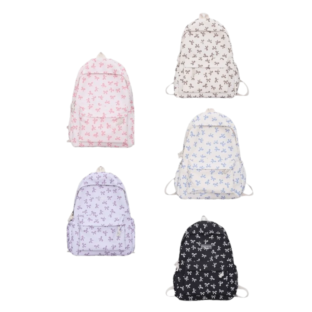 Zaino con fiocco in nylon Borsa da scuola per studenti leggera di grande capacità Tracolla regolabile Borsa a tracolla per adolescenti in stile giapponese