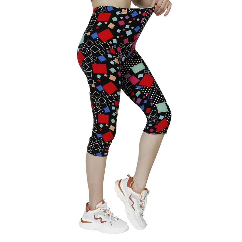 QR13 Leisure Vacation Leggings, Colorful Plaid Capris, WOMEN\'S Fashionable Fitness, Fitness, and Sports Elastic Waist Pants