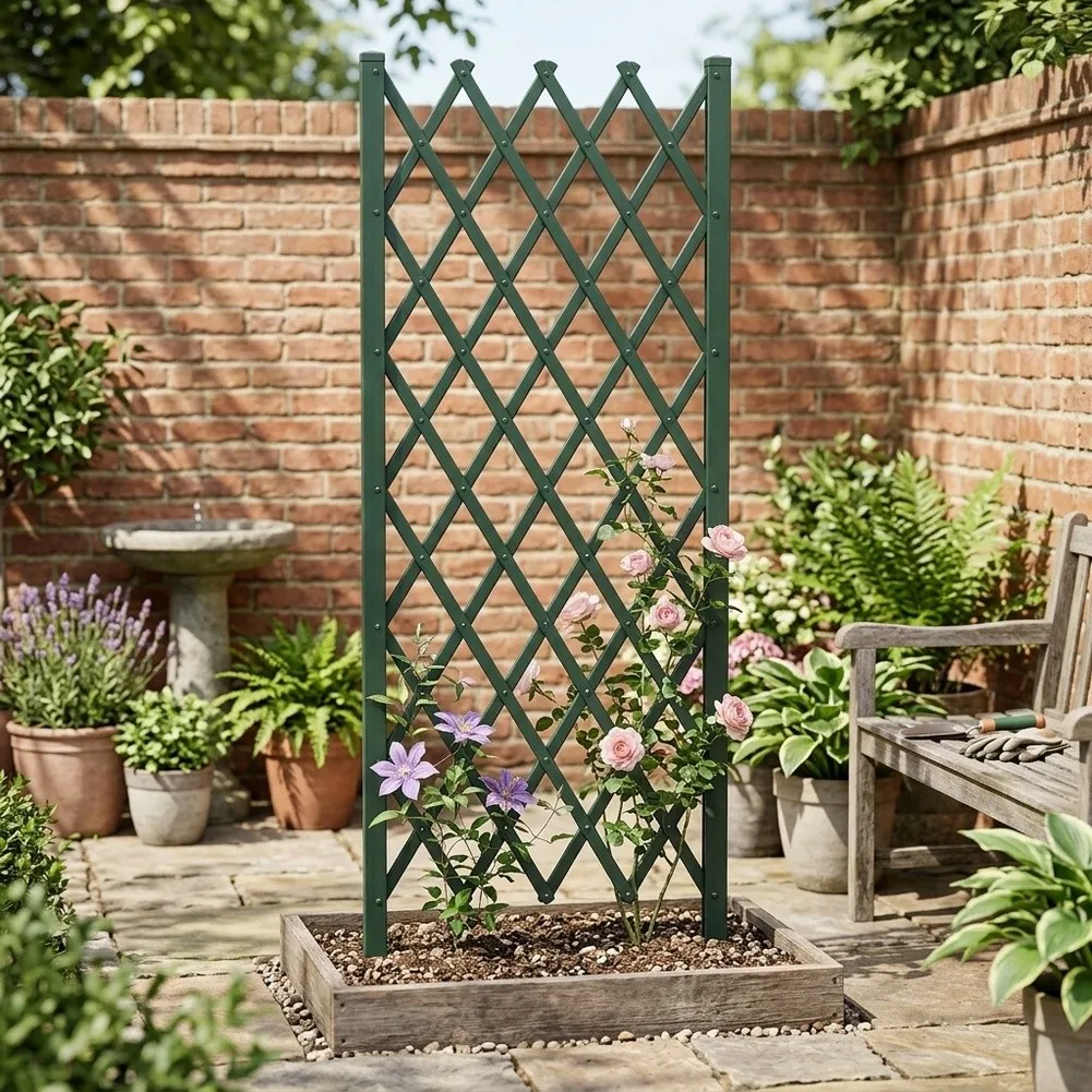 Expandable PVC Trellis for Garden Use Supporting For Climbing Plants While Serving as Decorative for element on Walls or Fences