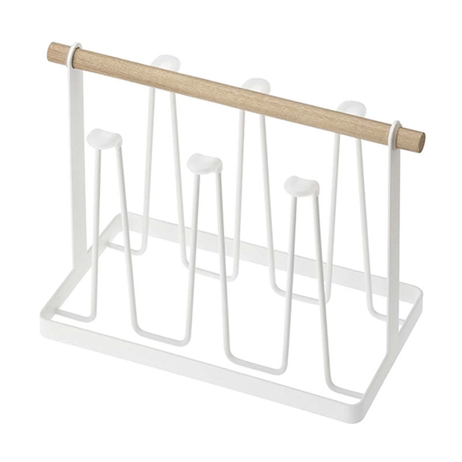 

Cup Drying Rack Metal Bottle Drying Holder With Wood Handle And 6 Hooks Mugs Organizer Kitchen Supply