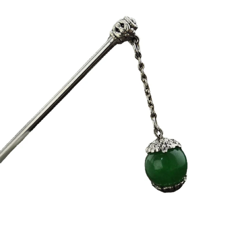 925 silver vintage tassels natural Hotan jasper beads tiara classic hair jewelry for women national style hanfu accessories