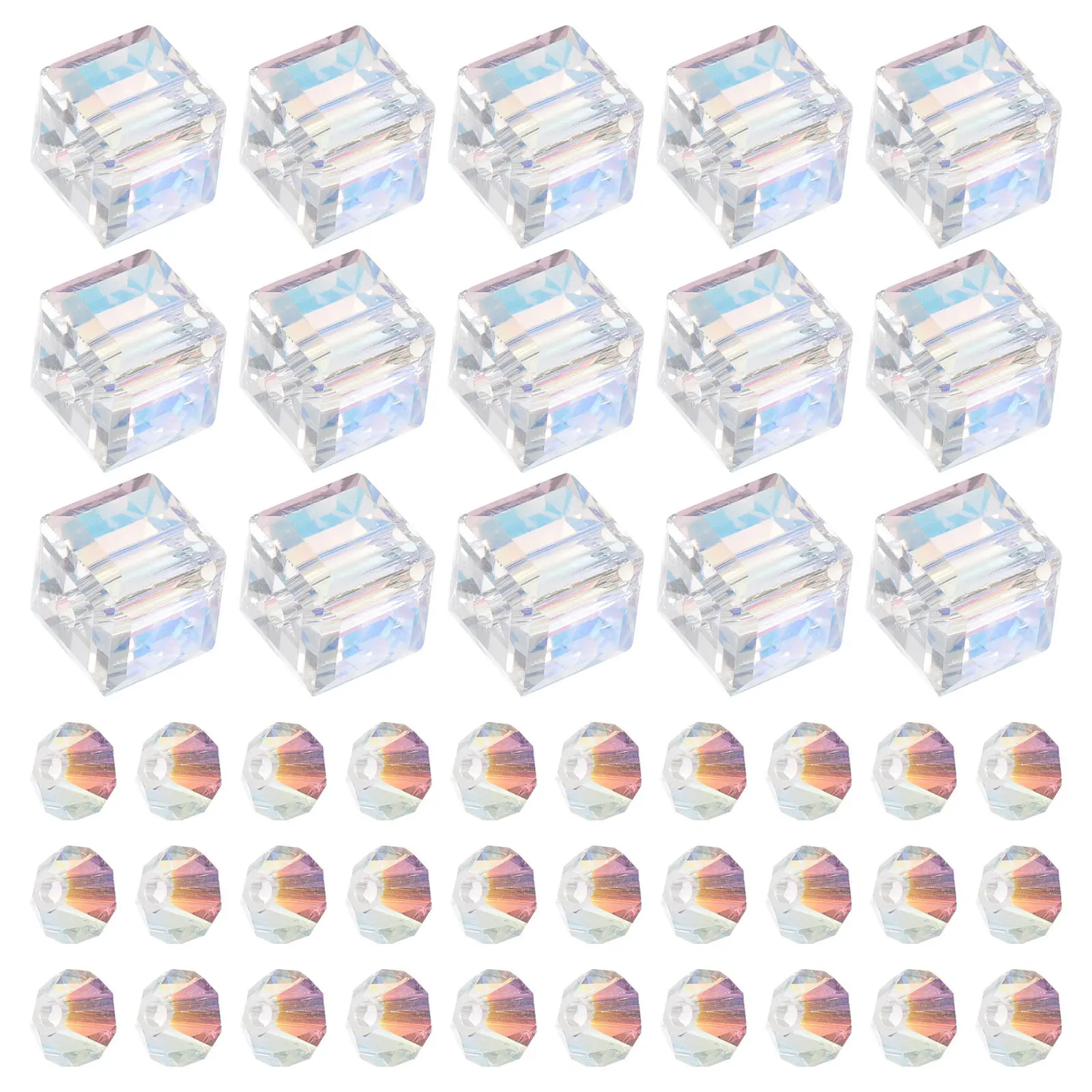 

90Pcs Bulk Glass Beads Assorted Shapes Clear Ab Coated Drilled Beads for Jewelry Making Crafts Bracelet Necklace Earring DIY