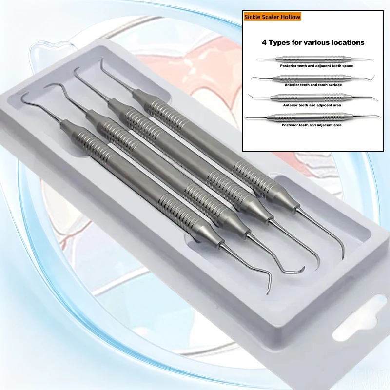 4pcs Dental Scaler Stainless Steel Kit Double-Ended Tartar Remover Teeth Exam Clean Set
