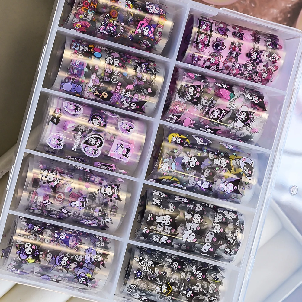 10 rouleau/boîte 4x100cm mignon Kuromi Nail Art feuille de transfert dessin animé ma mélodie feuille d'ongle autocollant ongles enveloppes bricolage Nail Art décoration