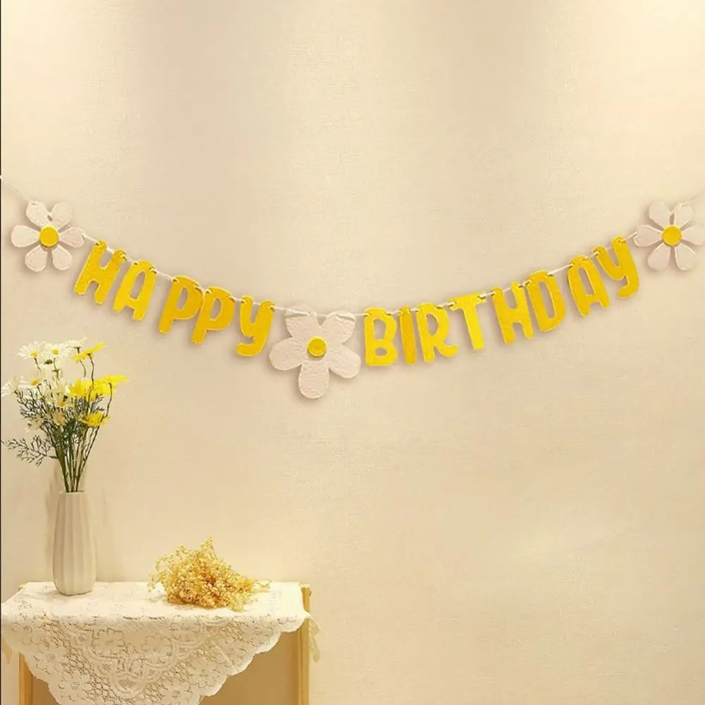 White Flower Baby Shower Photo Decoration Happy Birthday Girl For Home Decor Banner Party Flag Daisy Banner Hanging Flag