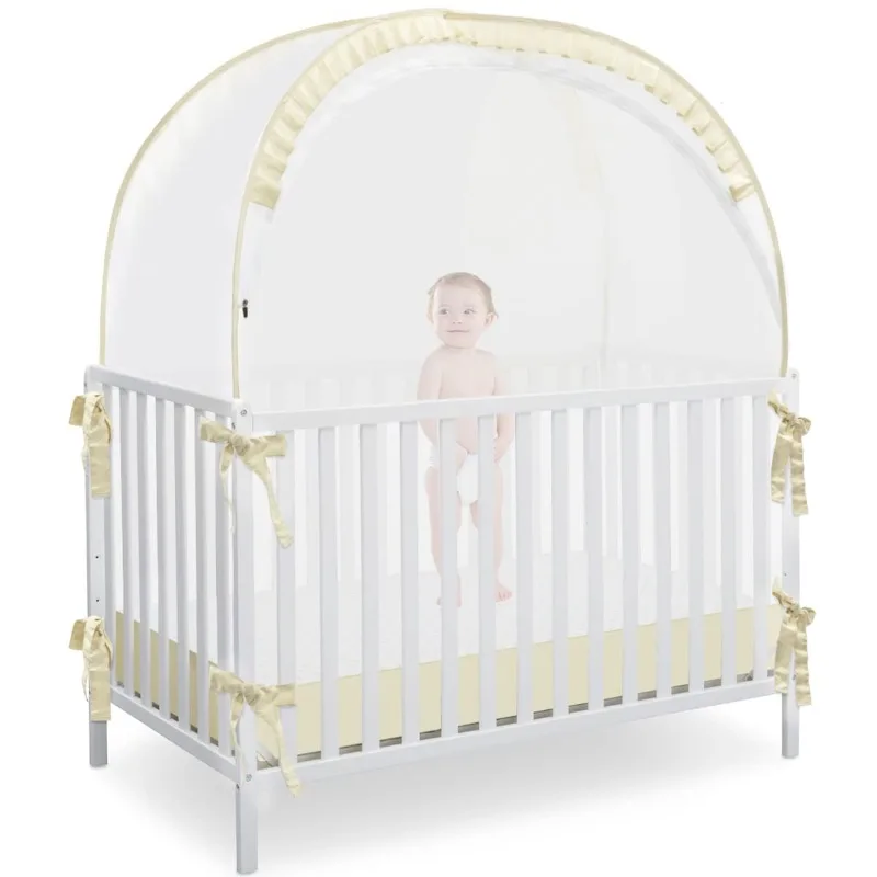 

Crib Tent, Pop Up Canopy for Crib to Stop Baby from Climbing Out, Infant Mesh Cover Mosquito Net with Sturdy Frame &