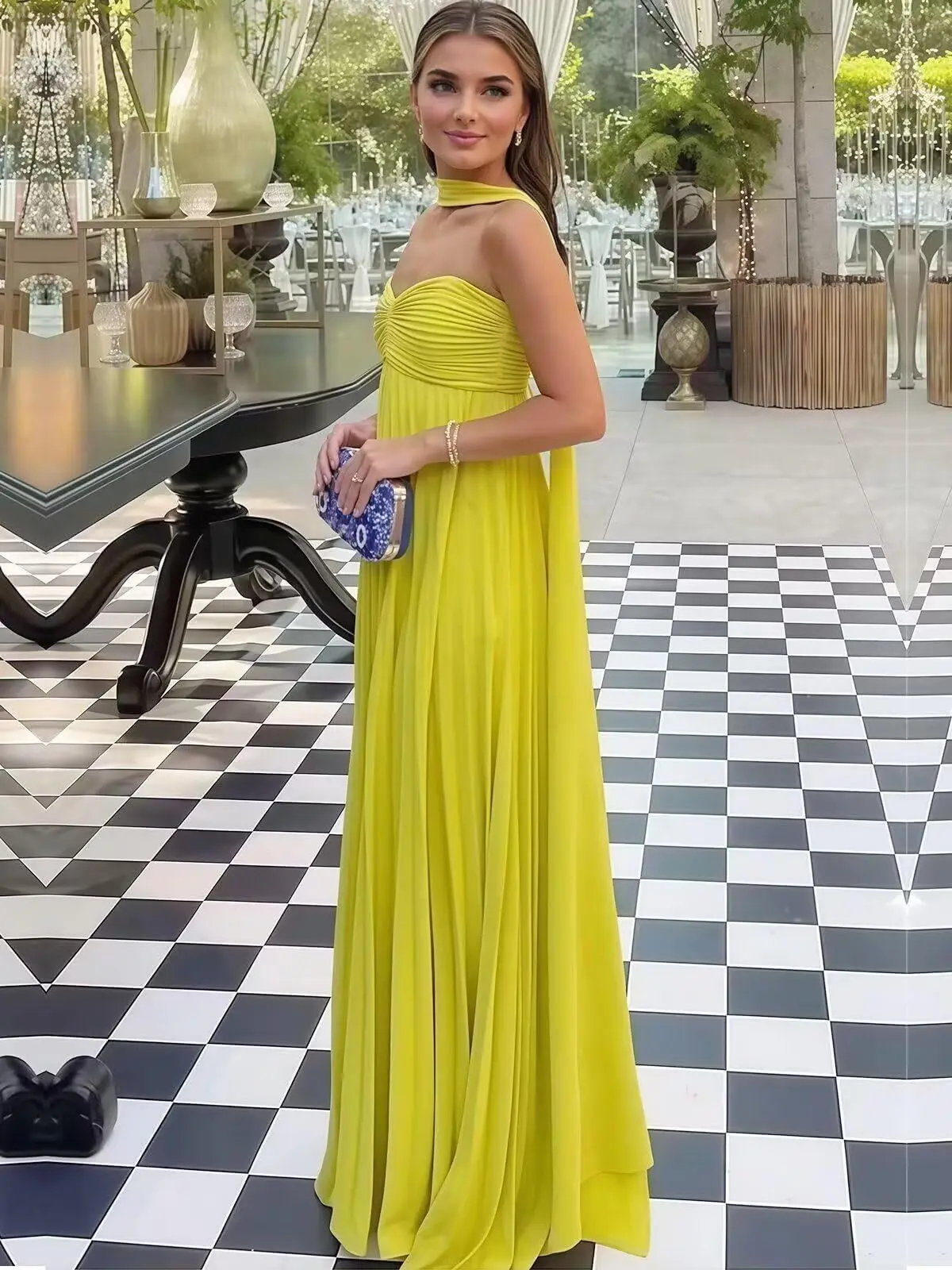 فساتين وصيفة الشرف طويلة من الشيفون من KIVARY للنساء مطوي بدون حمالات فستان سهرة رسمي طويل مع وشاح طويل #4