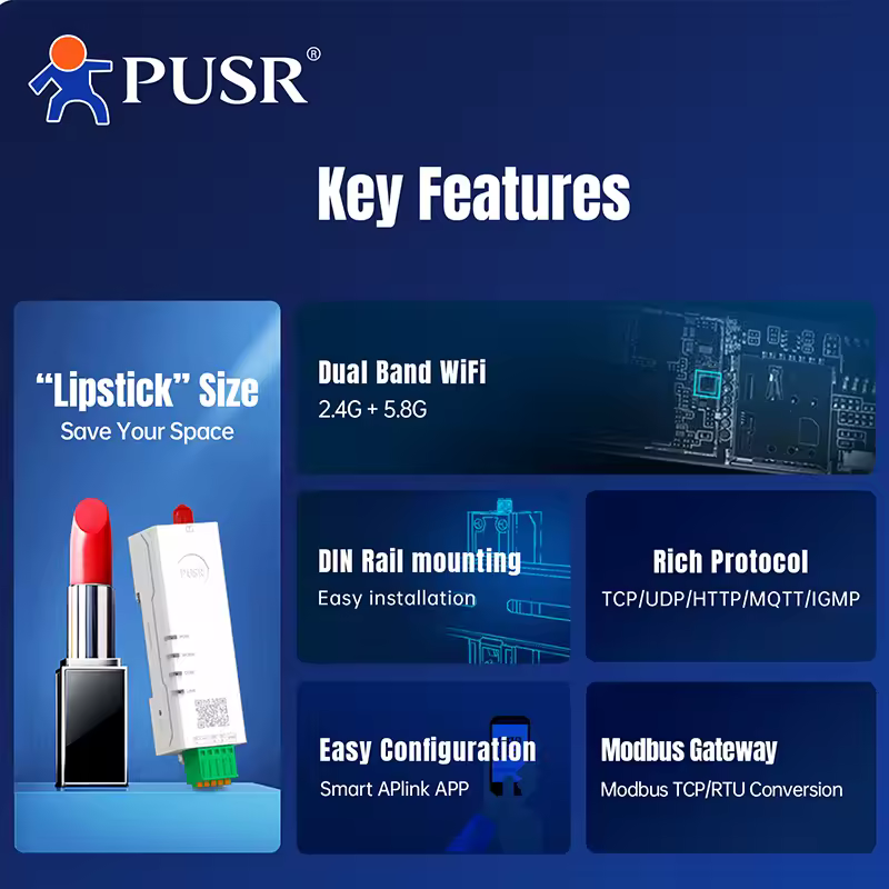 PUSR Serial to Dual Band WiFi Converter RS485/RS232 to WiFi Converter Modbus Gateway with MQTT IEEE802.11 a/b/g/n USR-DR164/162 - Image 3