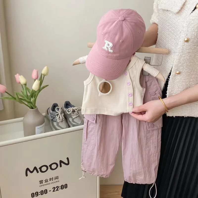 Korean Children's Clothing Girls' Suit Summer New Girls' Fashionable Fashionable Design Vest Top Overalls