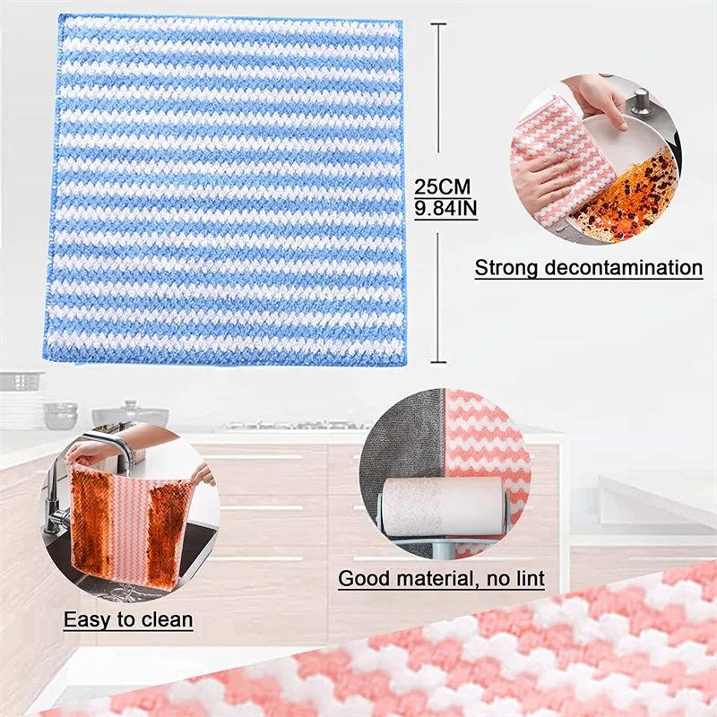 1/5/10 Pcs Kitchen Cleaning Coral Fleece Dish Washing Cloth Super Absorbent Scouring Pad Dry And Wet Daily Dish Microfiber Cloth