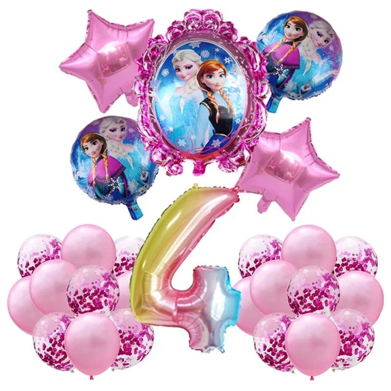 Pink Princess Disney Frozen Party Balloon Princess Disposable Tableware Set Anna Balloon Elsa Birthday Party Supplies Girl Gift