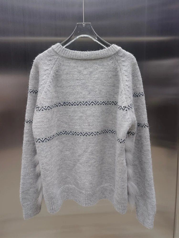 Herbst Winter Natürliche Fuchs Pelz Strickjacke Mantel Weibliche Frauen Kleidung Süße Luxus Plüsch Gestrickte Pullover Jacke