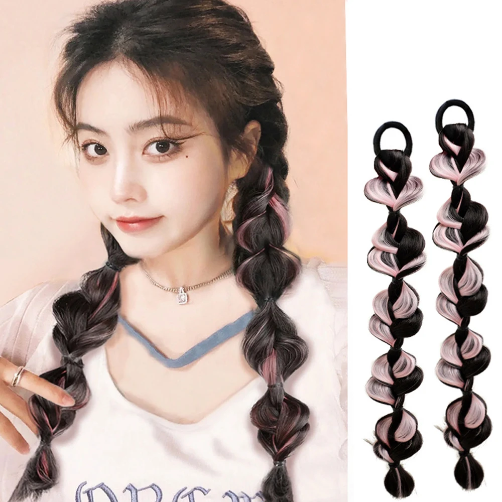 

Bubble Braid Ponytail Extension Synthetic Black Brown Ponytail Women Lantern Pony Tail Wig for Daily Party